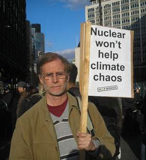 Jim Duffy carrying a Stop Hinkley placard at the Climate Change demonstration at Trafalgar Square in April 2009